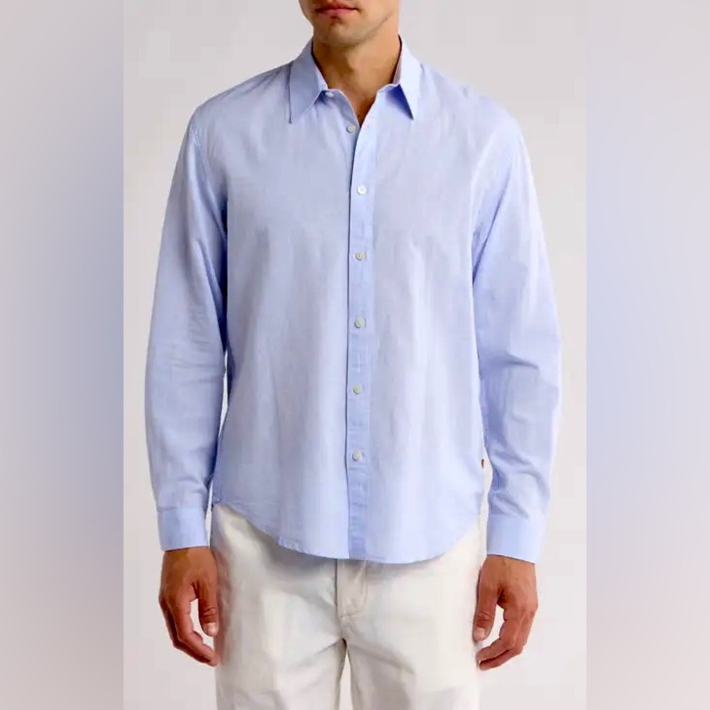 Soft Cloth LA Soft Linen Blend Point Collar Shirt, Light Blue, Large